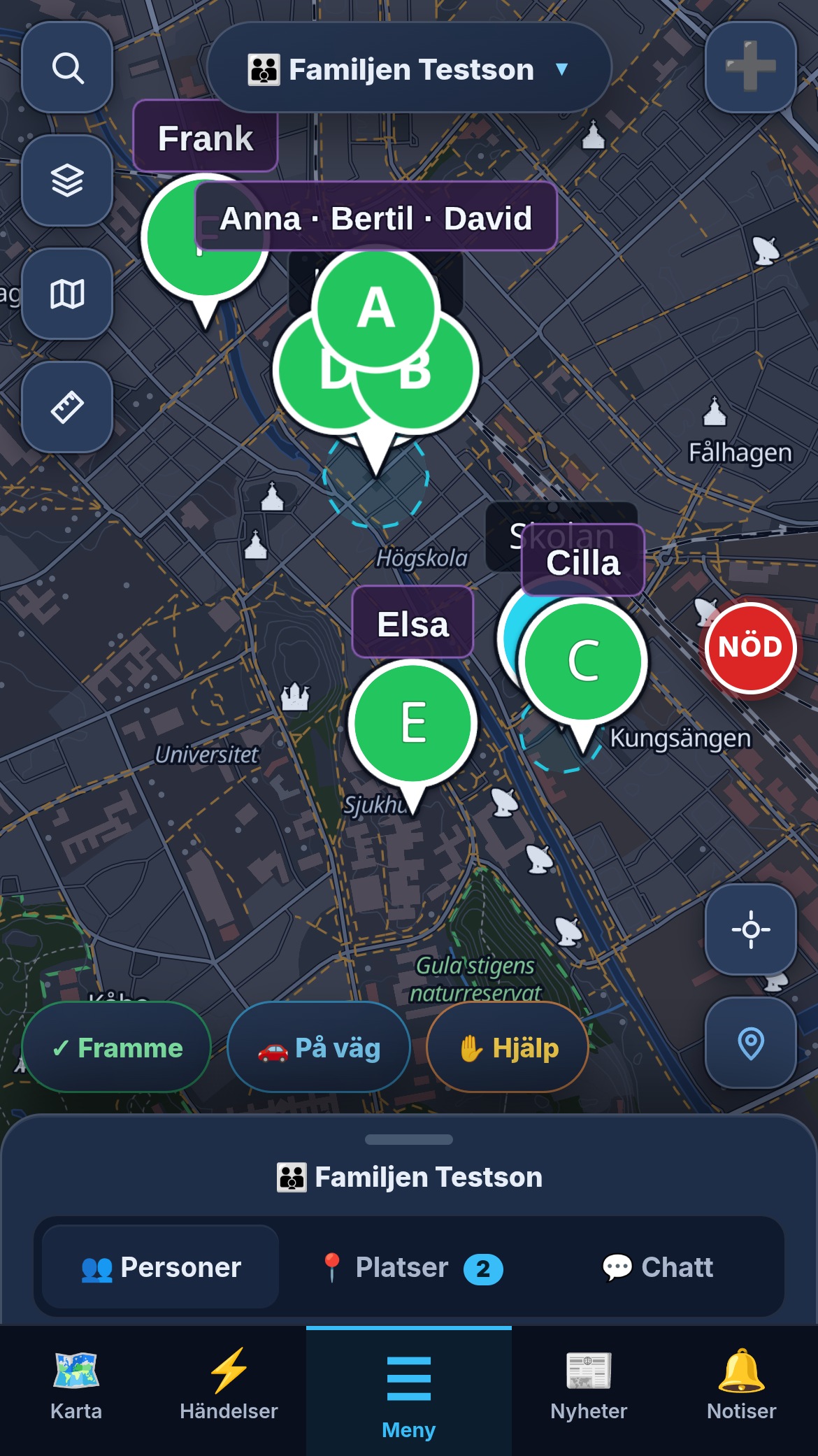 Swintel GPS i mobilen – familjen på kartan med Framme, På väg och Hjälp