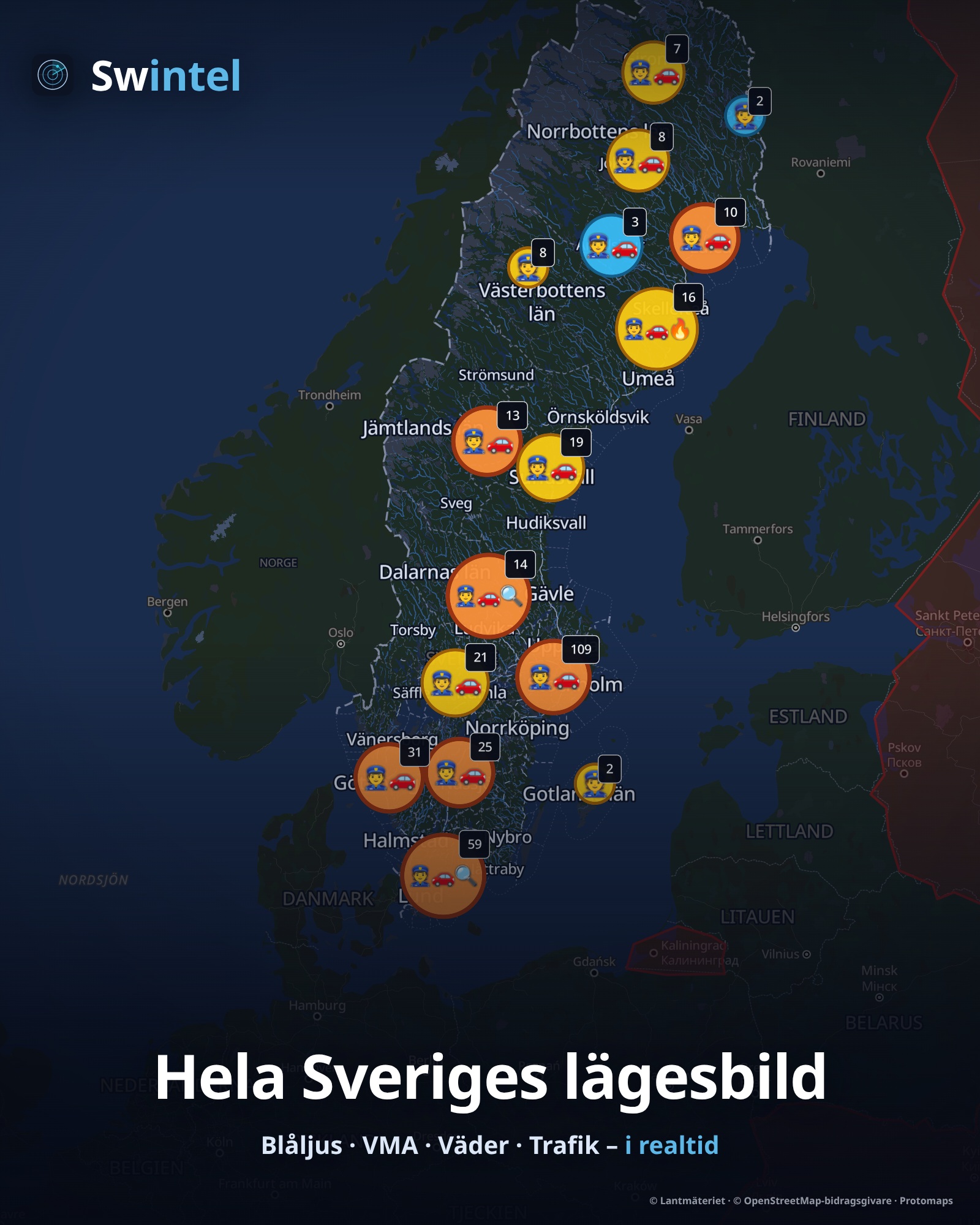 Swintels karta med hela Sveriges lägesbild – grunden som laget arbetar på